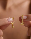 Gold plated Fish Dangle Earrings | 925 Sterling Silver Zircon Hoop | Ocean Jewelry