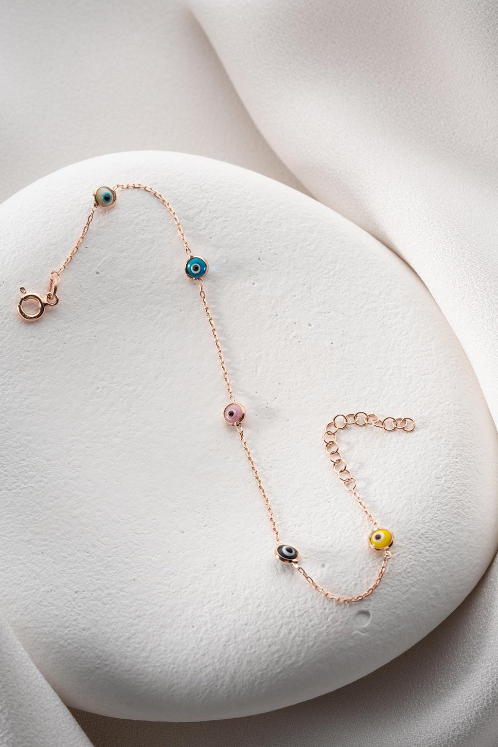 Rose Gold Evil Eye Bracelet | 925 Sterling Silver Colorful Dainty Jewelry