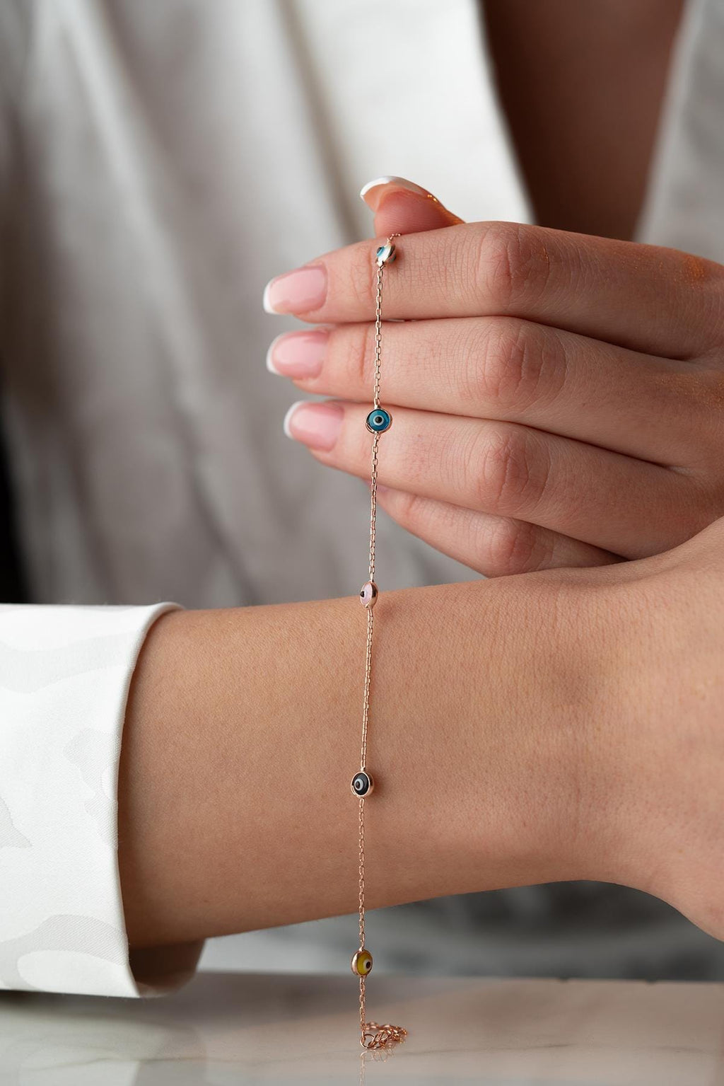 Rose Gold Evil Eye Bracelet | 925 Sterling Silver Colorful Dainty Jewelry