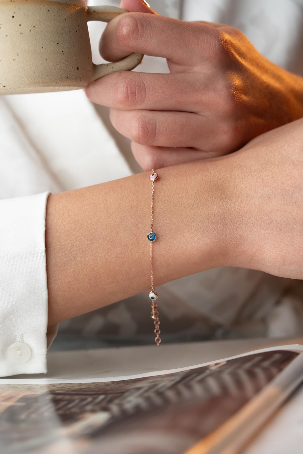 Rose Gold Evil Eye Bracelet | 925 Sterling Silver Colorful Dainty Jewelry