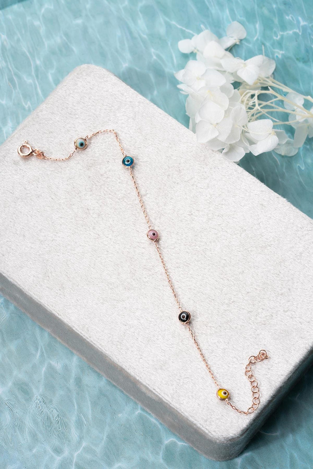 Rose Gold Evil Eye Bracelet | 925 Sterling Silver Colorful Dainty Jewelry