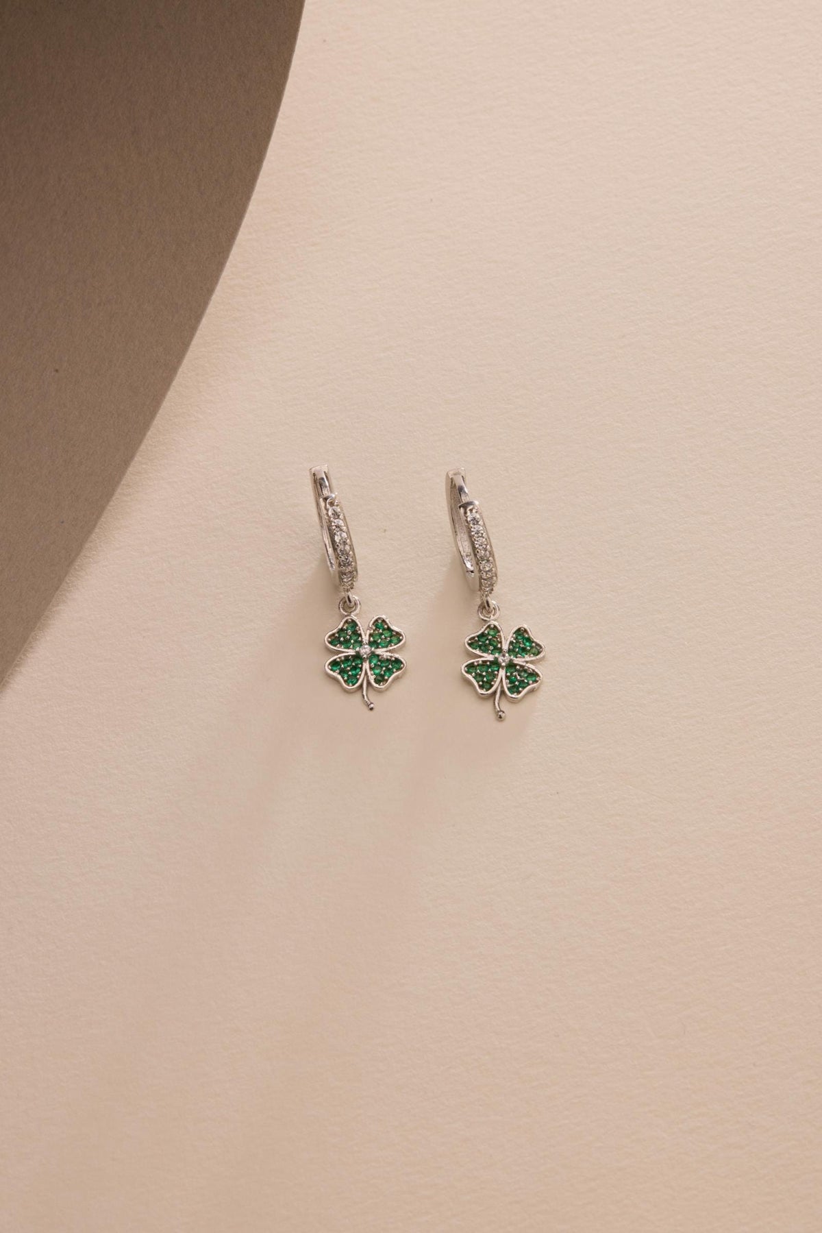 Green Clover Dangle Earrings | 925 Sterling Silver Zircon Hoop | Lucky Shamrock Jewelry