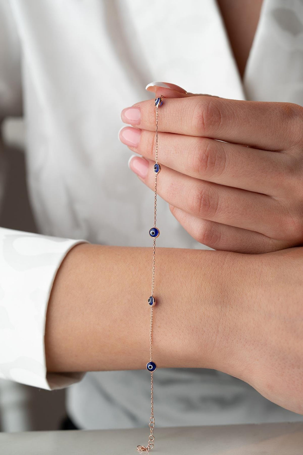 Rose Gold Evil Eye Bracelet | 925 Sterling Silver Navy Blue Jewelry
