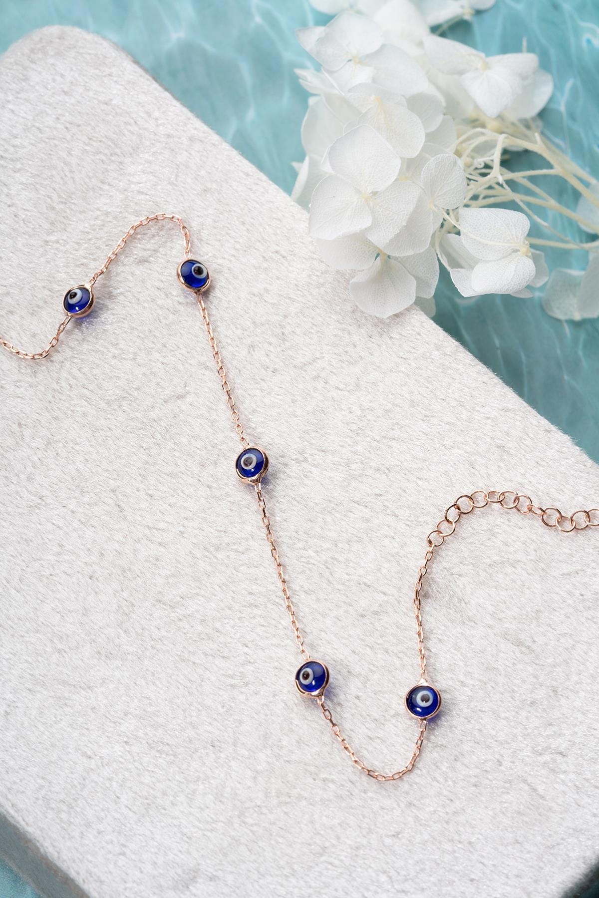 Rose Gold Evil Eye Bracelet | 925 Sterling Silver Navy Blue Jewelry