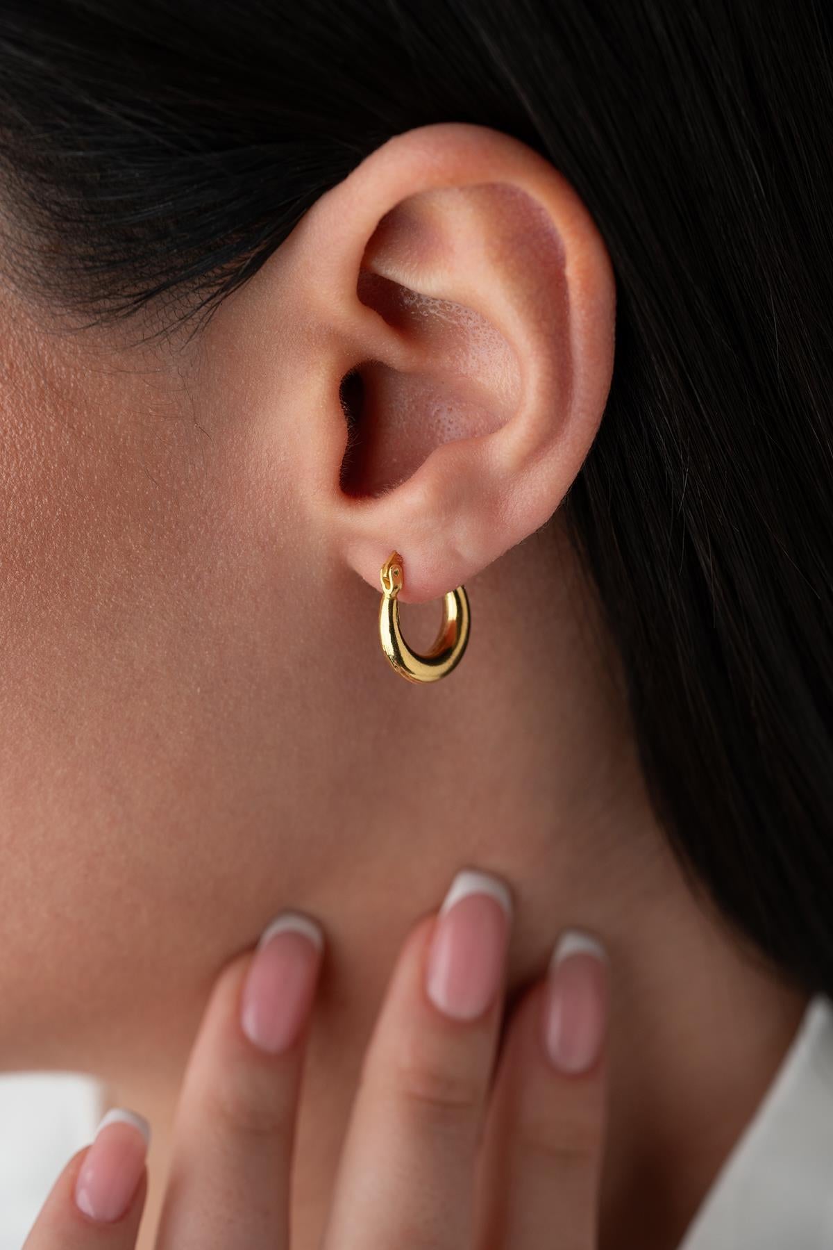 Gold plated Hoop Earrings 15mm | 925 Sterling Silver Minimal Hoops | Dainty Everyday Jewelry
