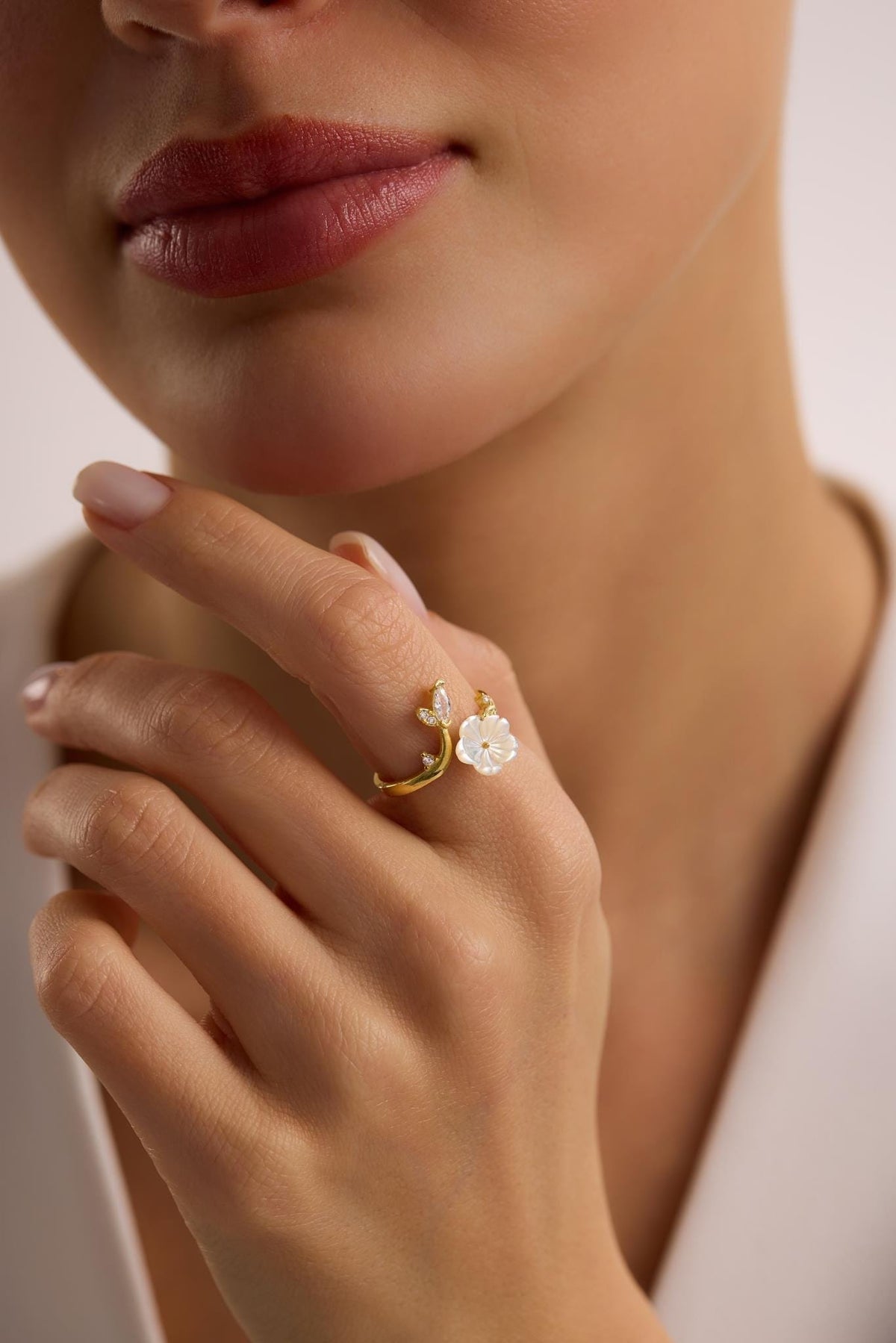 Adjustable Magnolia Flower Ring | 925 Sterling Silver Gold Plated