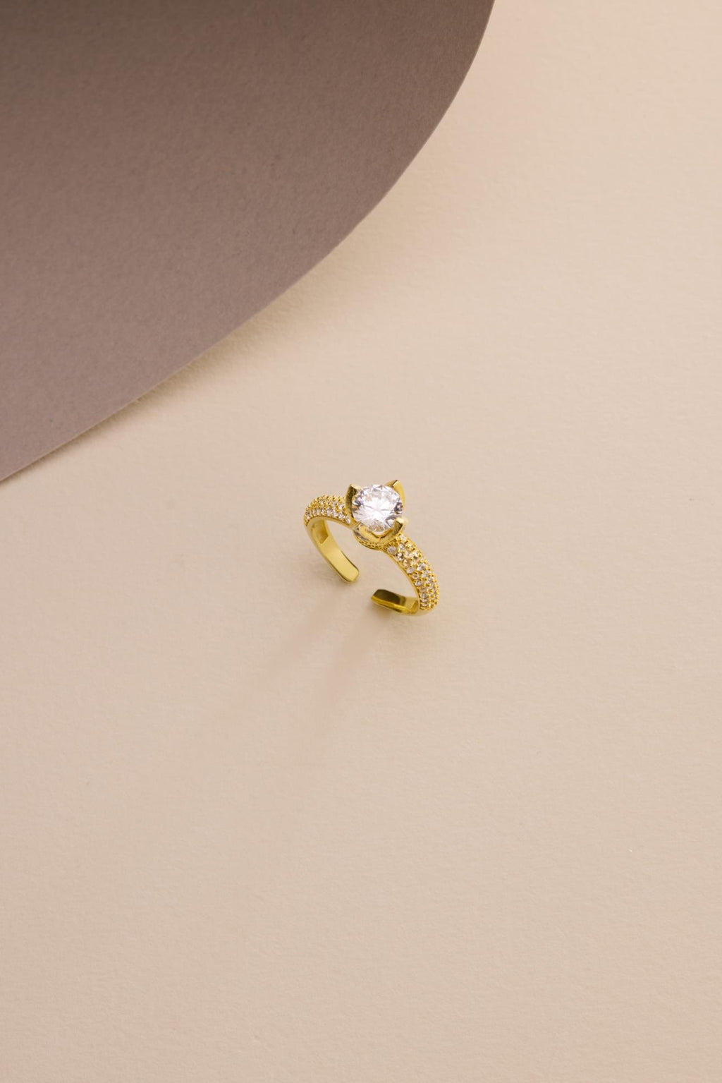 Adjustable Solitaire Ring | 925 Sterling Silver Gold Plated 6mm Zircon