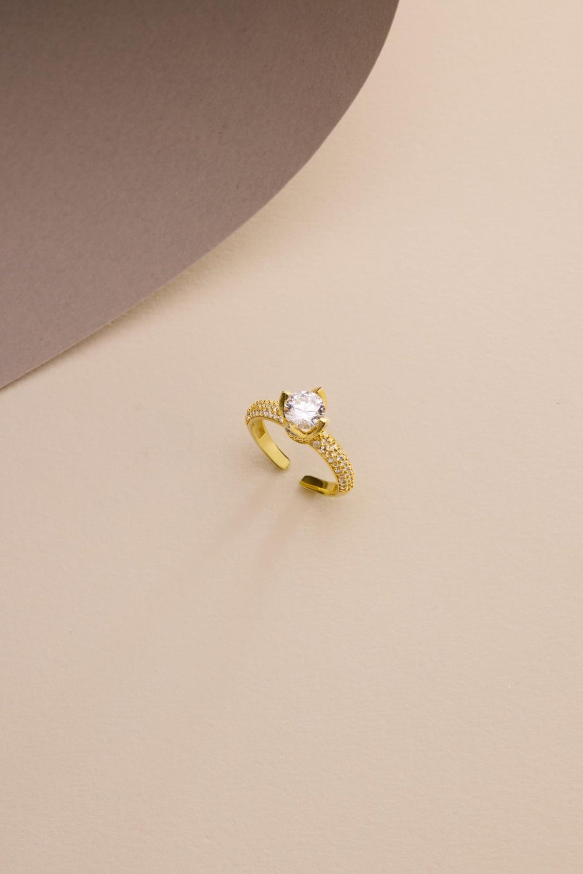 Adjustable Solitaire Ring | 925 Sterling Silver Gold Plated 6mm Zircon