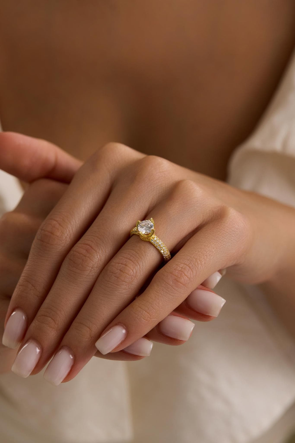 Adjustable Solitaire Ring | 925 Sterling Silver Gold Plated 6mm Zircon