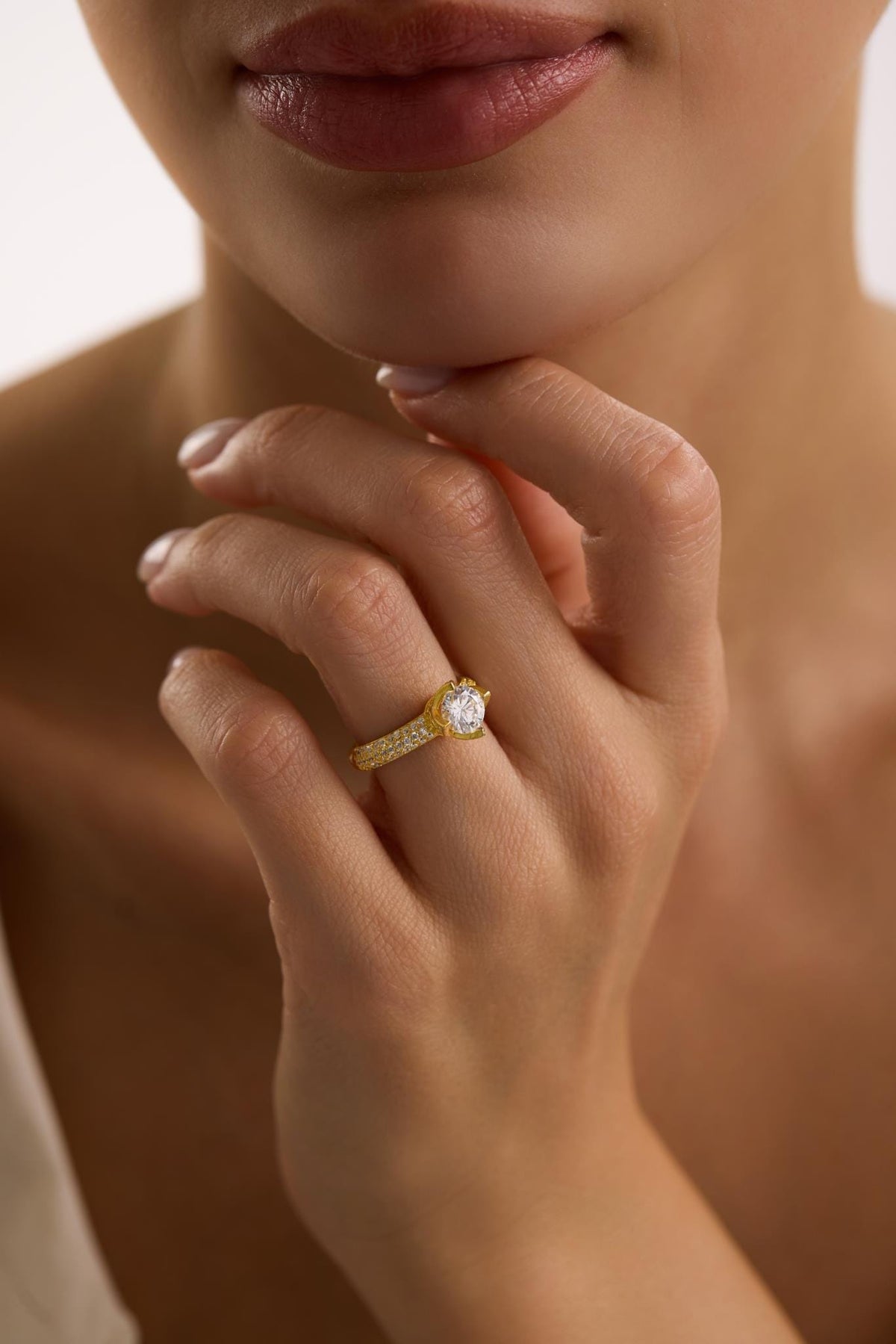 Adjustable Solitaire Ring | 925 Sterling Silver Gold Plated 6mm Zircon