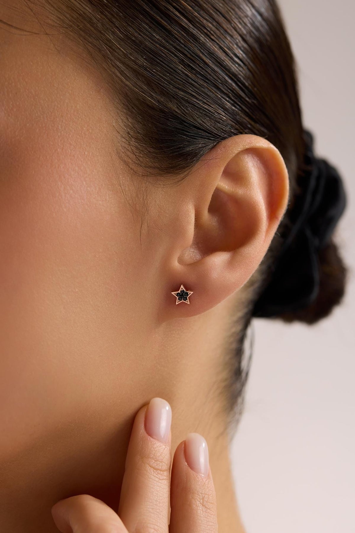 Minimal Star Stud Earrings | 925 Sterling Silver Rose Gold Black Zircon