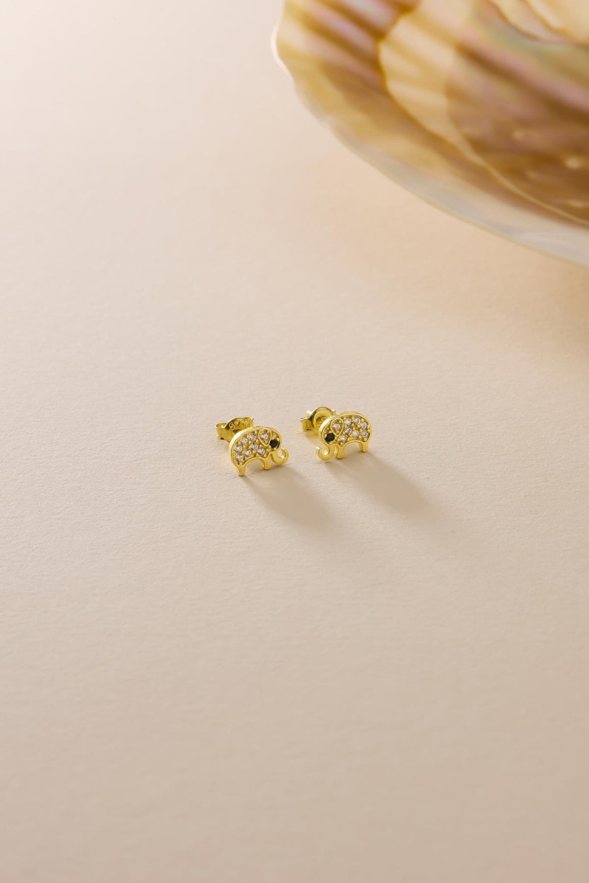 Minimal Elephant Stud Earrings | 925 Sterling Silver Gold Plated Zircon