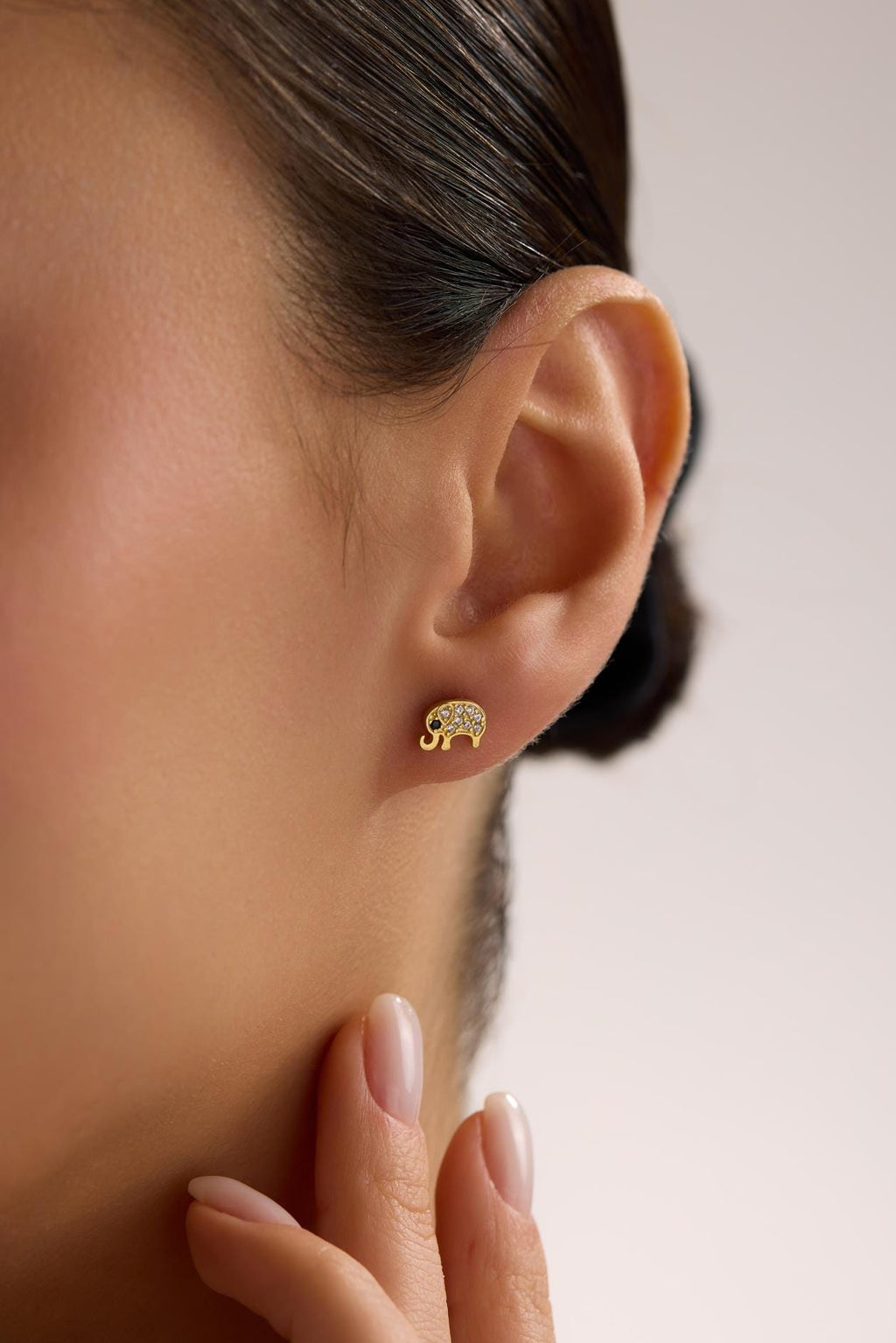 Minimal Elephant Stud Earrings | 925 Sterling Silver Gold Plated Zircon