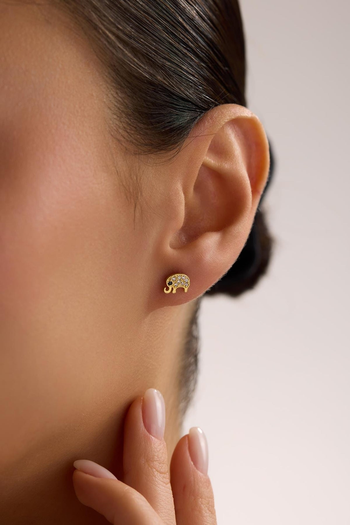 Minimal Elephant Stud Earrings | 925 Sterling Silver Gold Plated Zircon