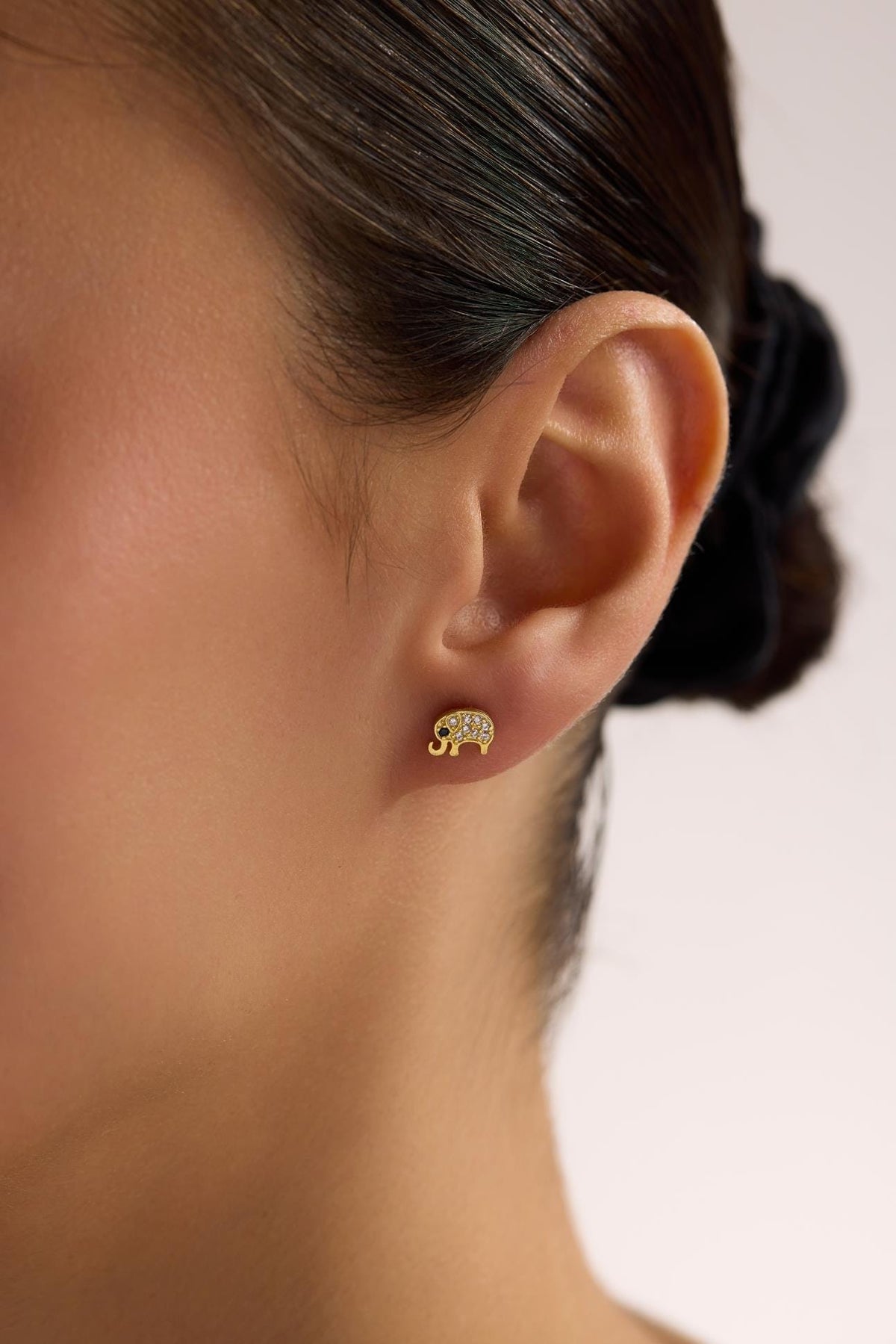 Minimal Elephant Stud Earrings | 925 Sterling Silver Gold Plated Zircon