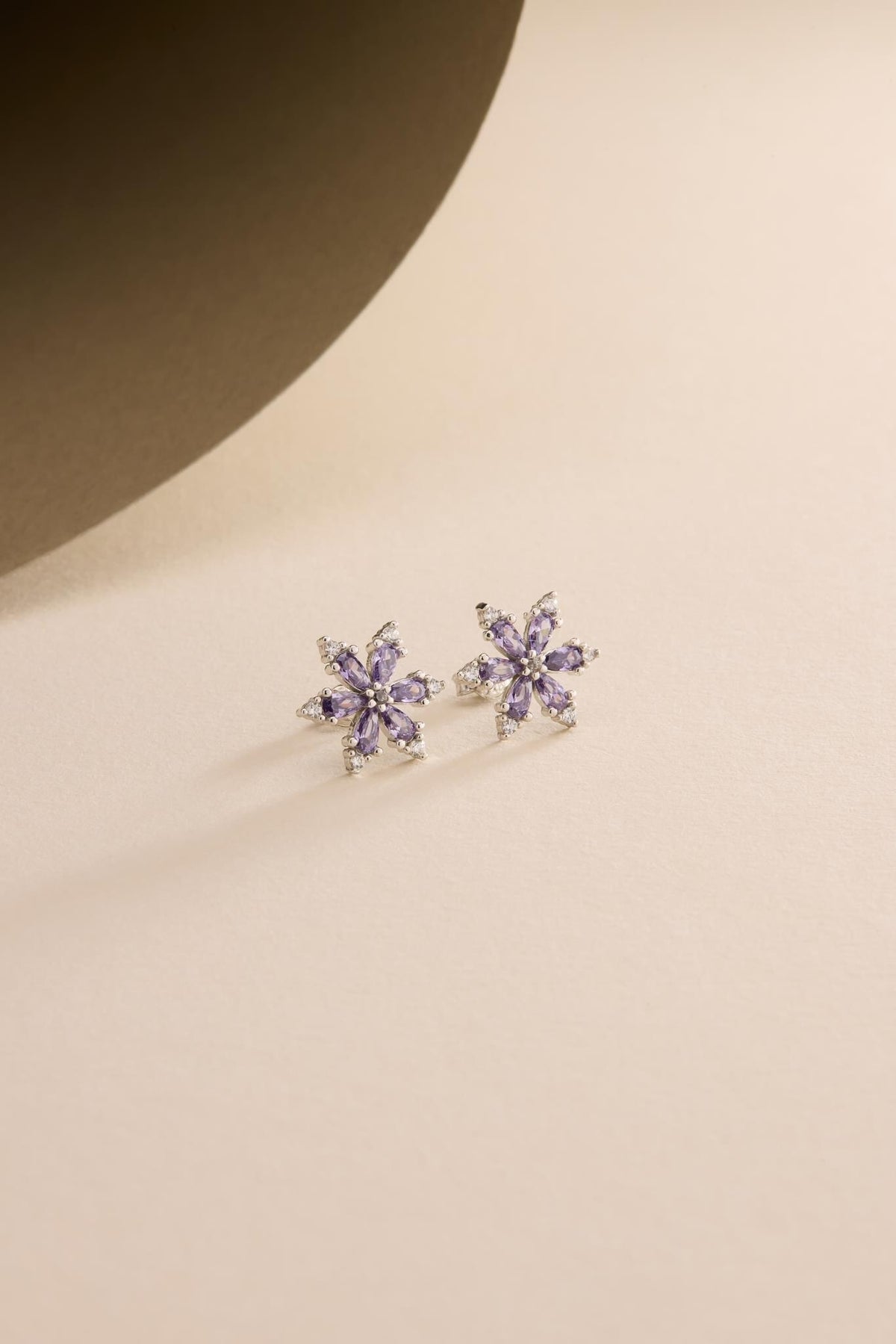 Purple Flower Stud Earrings | 925 Sterling Silver Rhodium Zircon