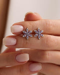 Purple Flower Stud Earrings | 925 Sterling Silver Rhodium Zircon