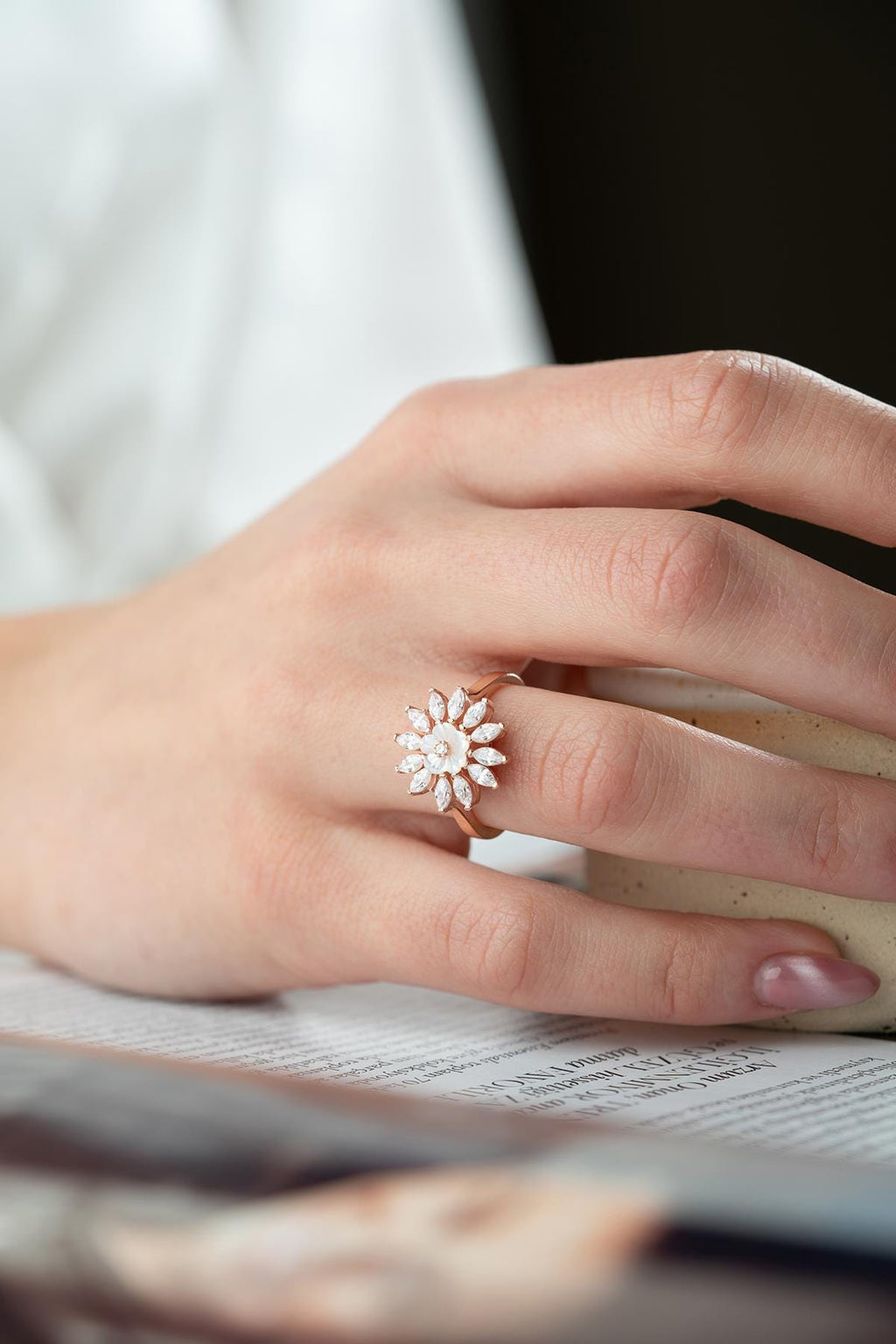 Adjustable Magnolia Flower Ring | Marquise Zircon Floral Ring
