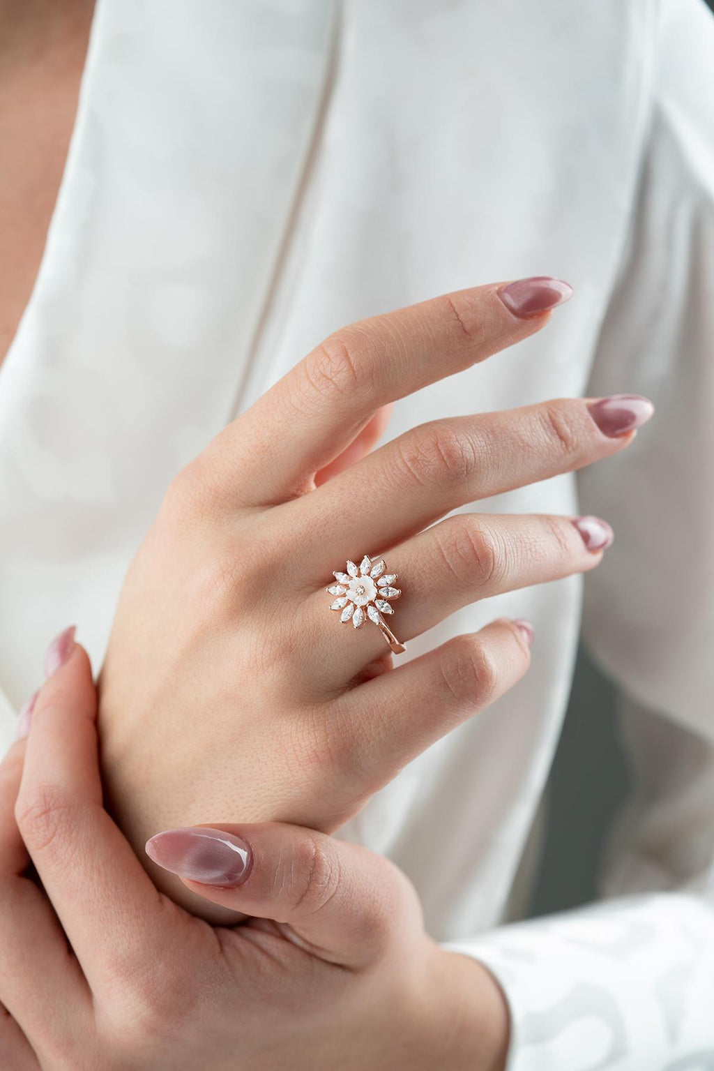 Adjustable Magnolia Flower Ring | Marquise Zircon Floral Ring