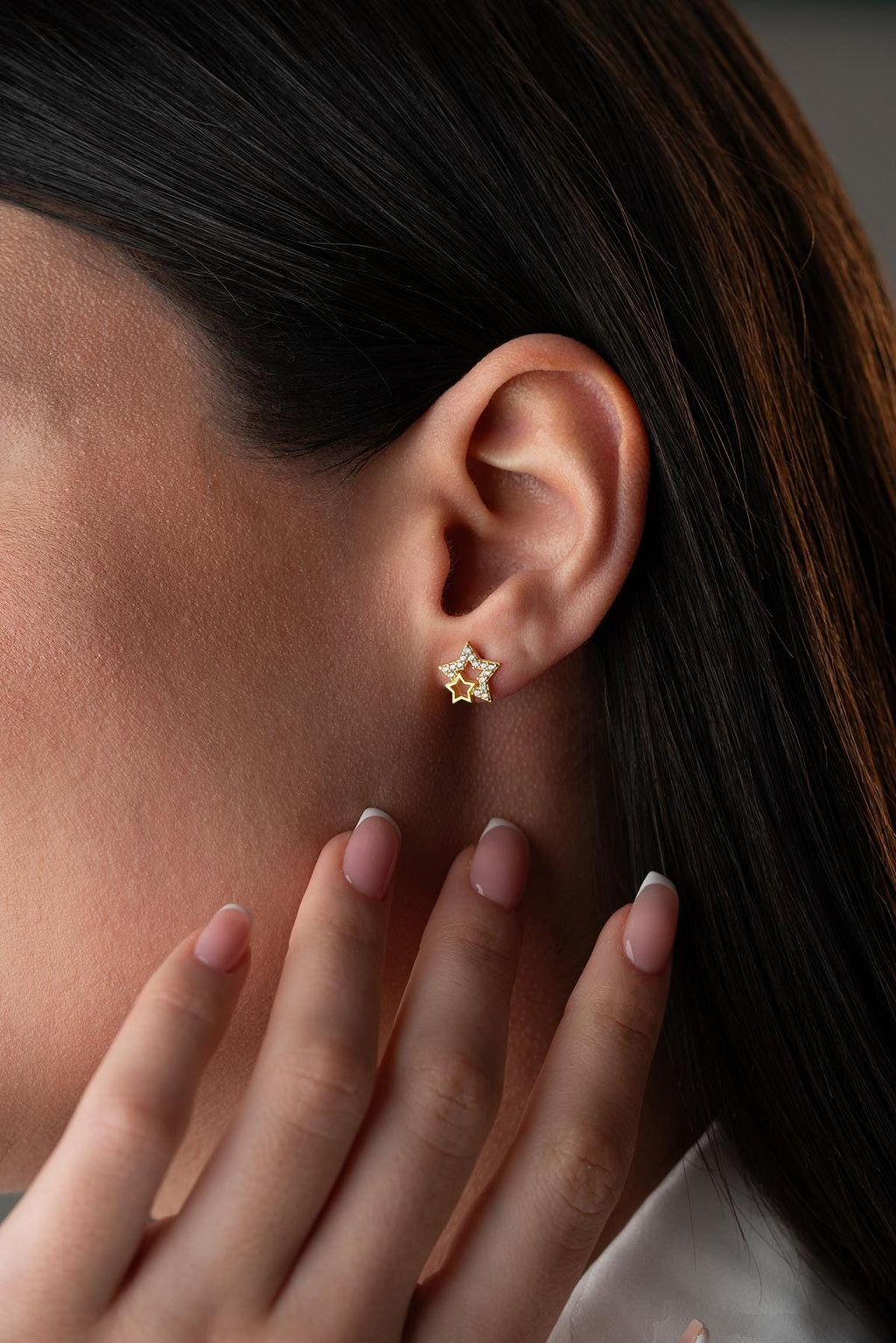 Double Star Stud Earrings | 925 Sterling Silver | 14K Gold Plated | Zircon Dainty Jewelry
