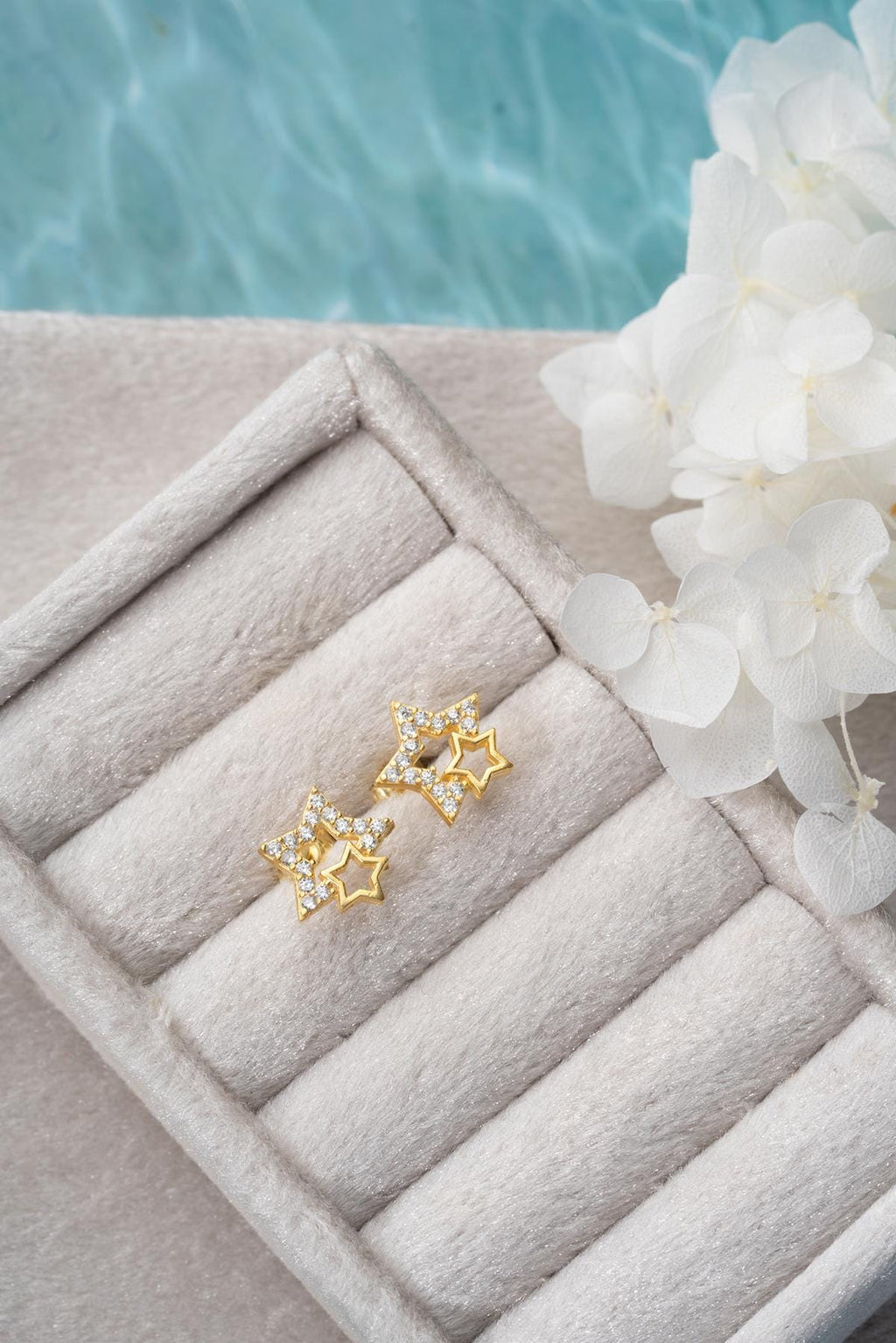 Double Star Stud Earrings | 925 Sterling Silver | 14K Gold Plated | Zircon Dainty Jewelry