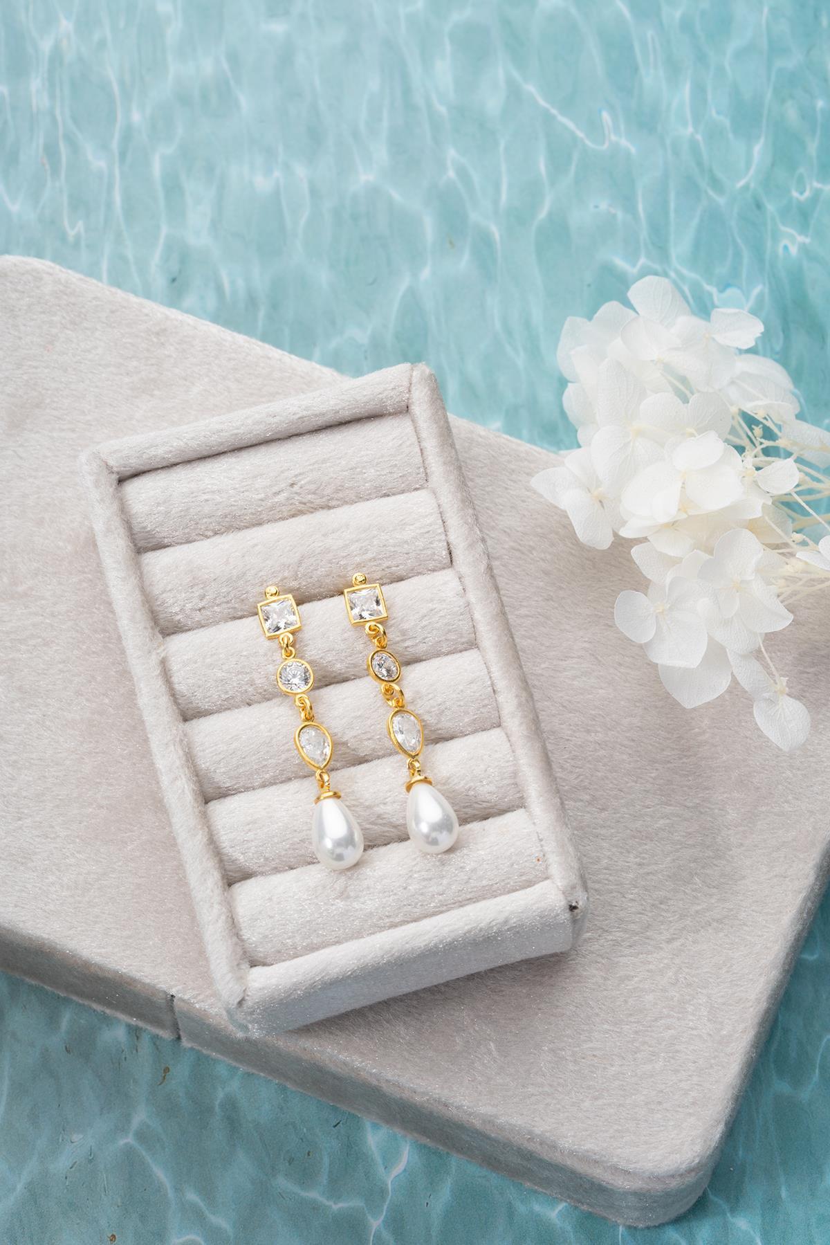 Pearl Drop Dangle Earrings | 925 Sterling Silver | Gold Plated | Zircon Dainty Jewelry