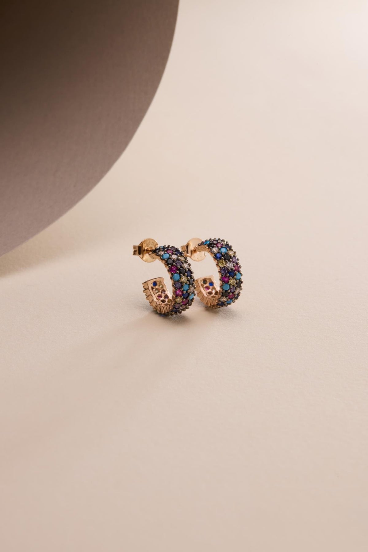 Rose Gold Rainbow Hoop Earrings | Colorful Zircon Huggie Hoops | Dainty Jewelry Gift