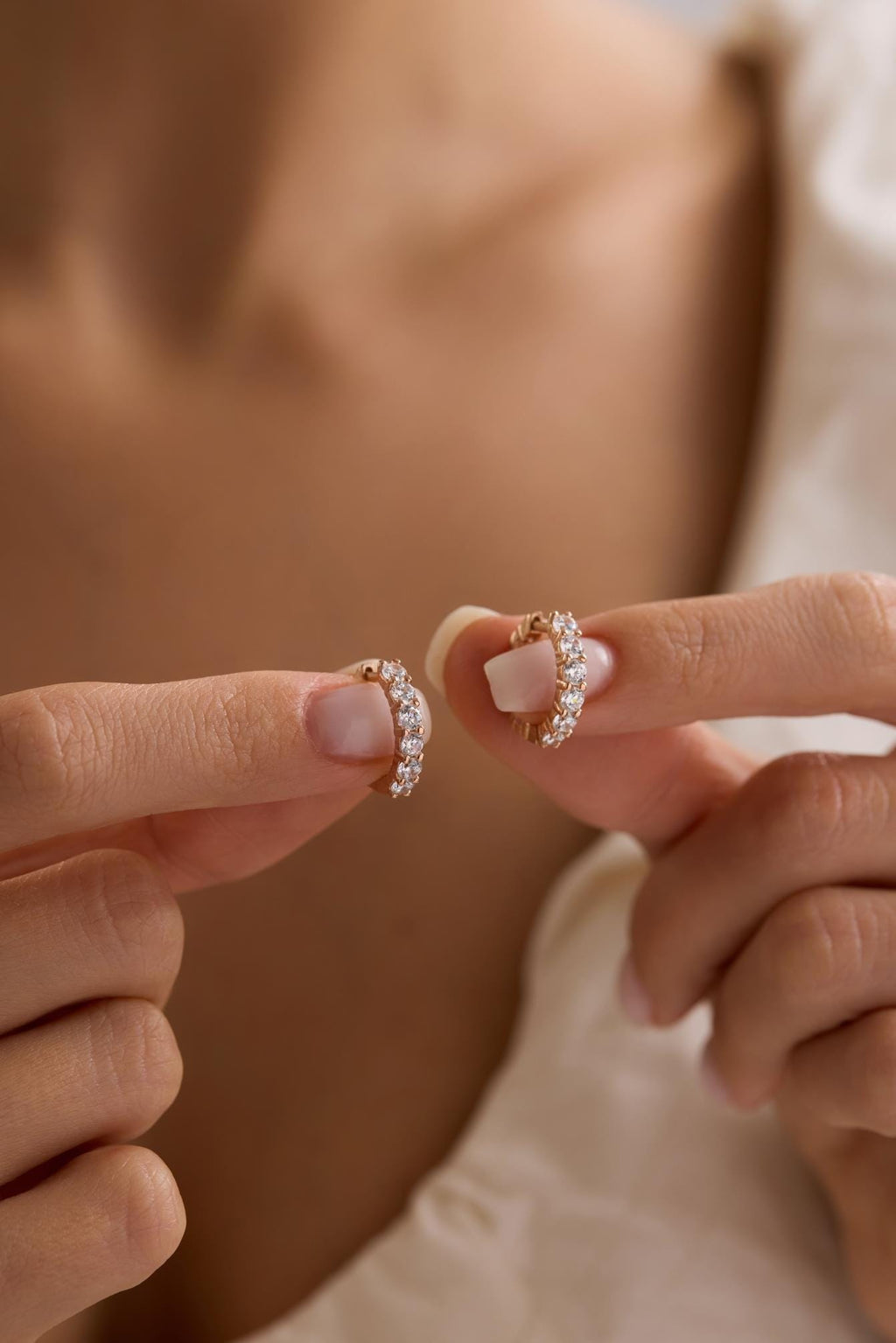 Rose Gold Zircon Huggie Hoop Earrings | Dainty Pavé Hoops | Minimal Jewelry Gift