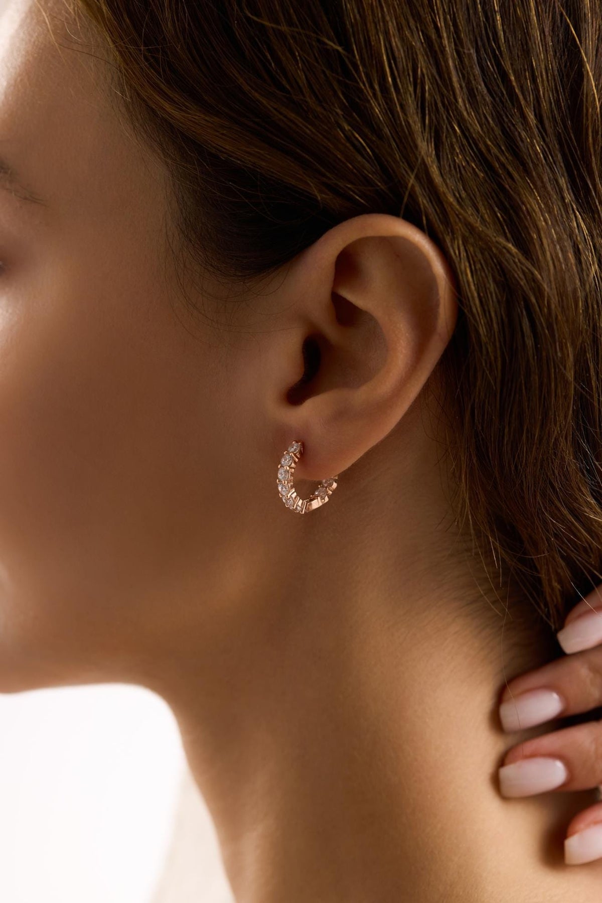 Rose Gold Zircon Huggie Hoop Earrings | Dainty Pavé Hoops | Minimal Jewelry Gift