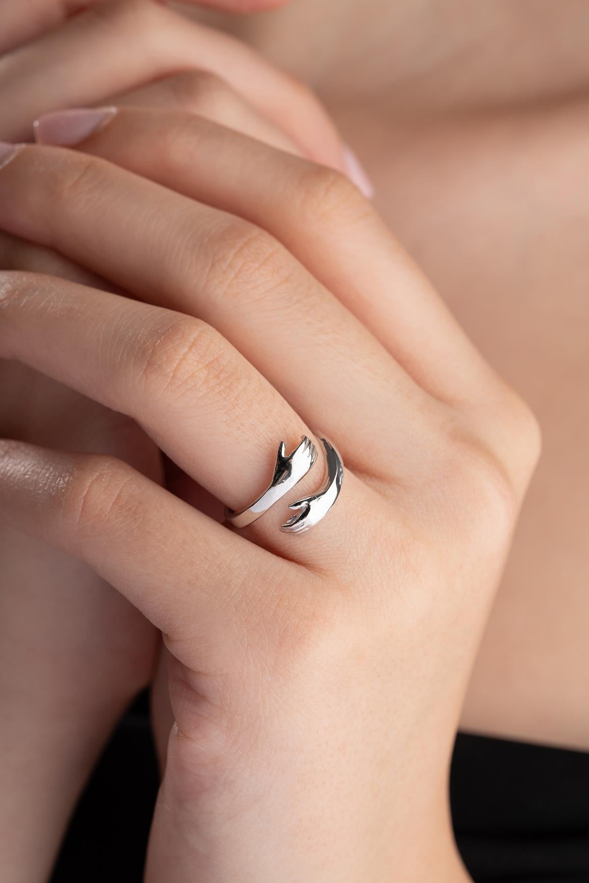 Adjustable Holding Hands Ring | 925 Sterling Silver Rhodium Plated