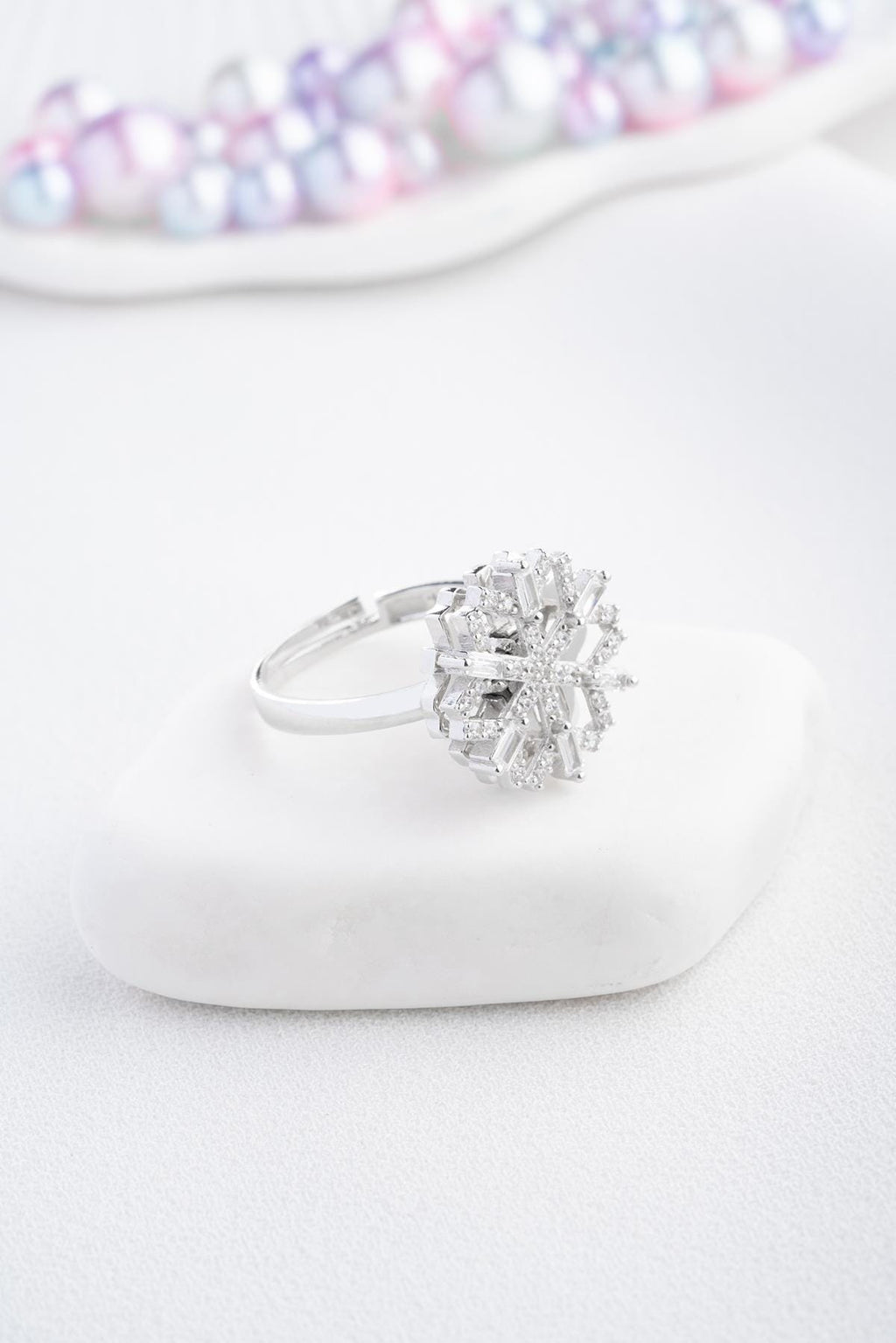 Adjustable Snowflake Spin Ring | 925 Sterling Silver Zircon