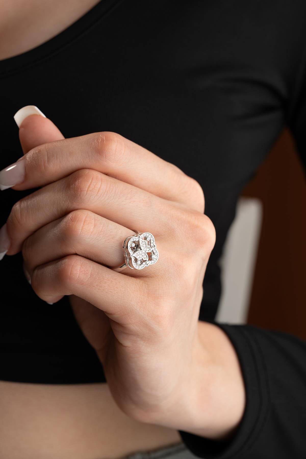 Adjustable Butterfly Spin Ring | 925 Sterling Silver Zircon