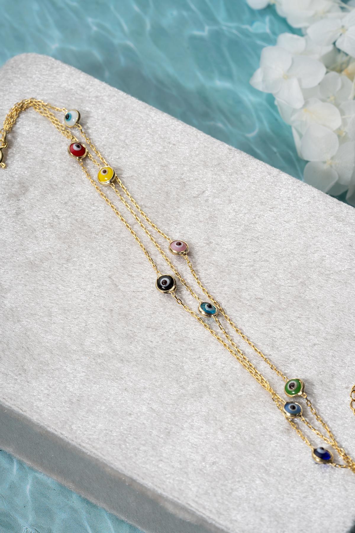 Evil Eye Bracelet Sterling Silver | Dainty Gold Layered Jewelry | Colorful Nazar Gift for Her