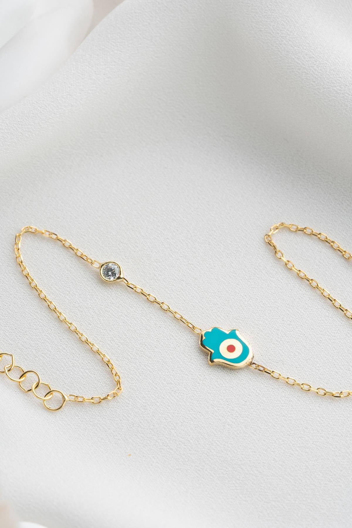 Hamsa Hand Bracelet Sterling Silver | Dainty Gold Jewelry | Minimal Evil Eye Gift for Her