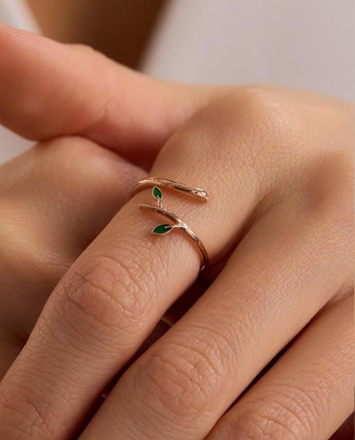 Minimal Leaf Ring | 925 Sterling Silver Rose Gold Adjustable Ring