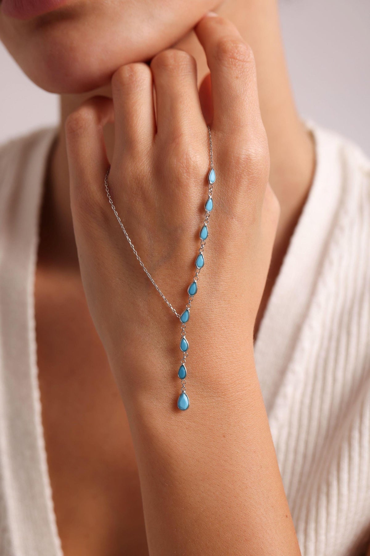 Turquoise Y Necklace Sterling Silver | Dainty Drop Necklace | Minimal Lariat Jewelry Gift