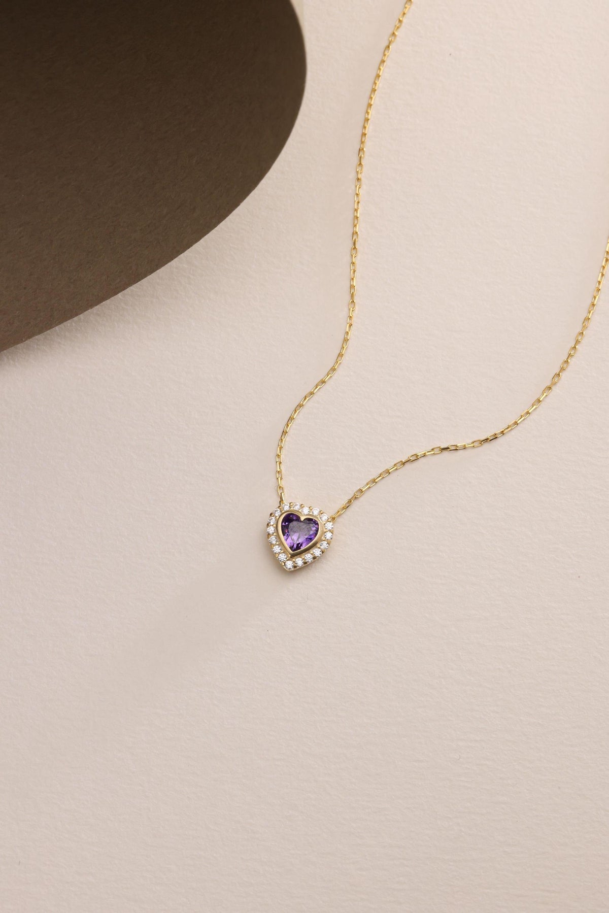 Purple Heart Necklace Sterling Silver | Dainty Gold Jewelry | Romantic Zircon Gift for Her