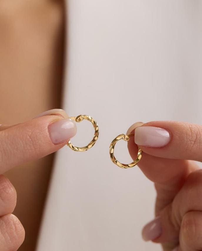 Twisted Hoop Earrings | 925 Sterling Silver 14K Gold Plated Minimal 15mm Hoop