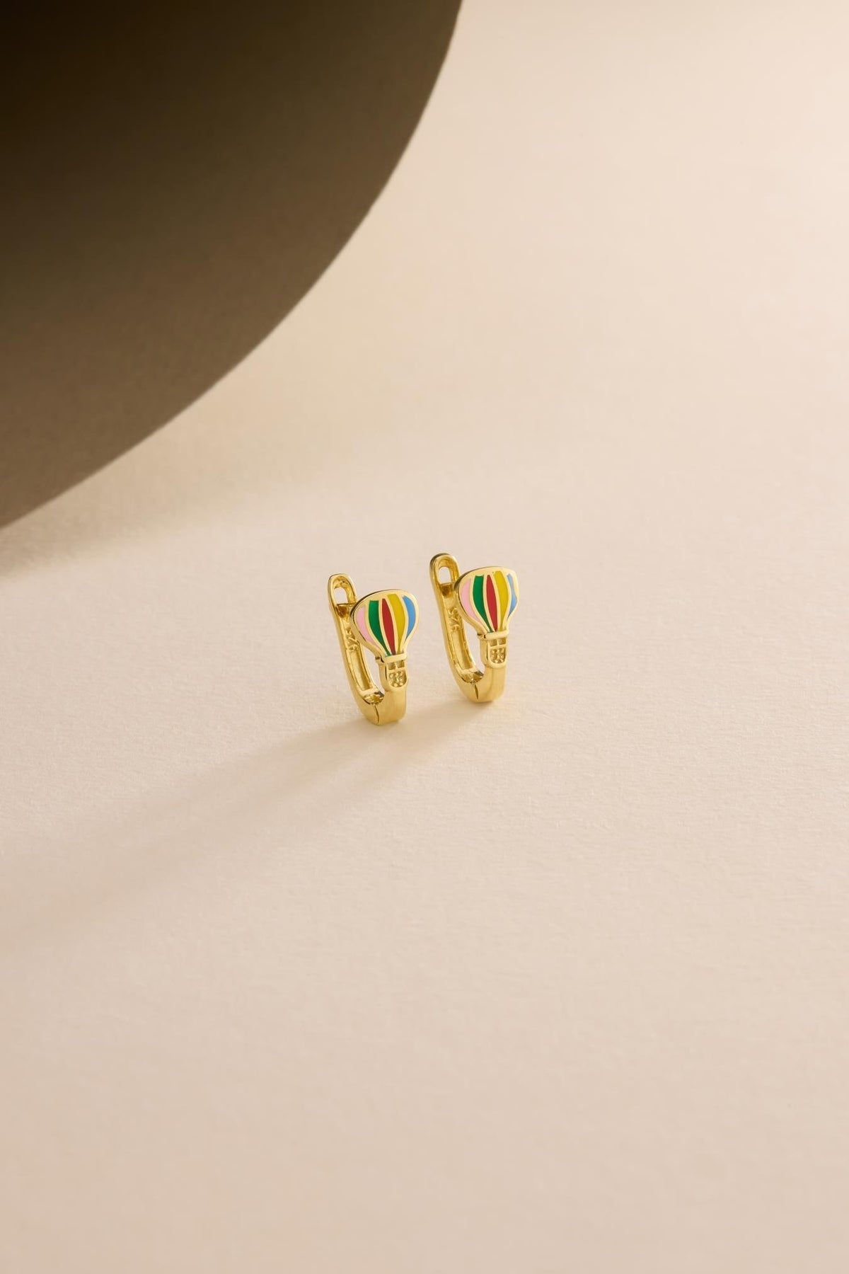 Sterling Silver Hot Air Balloon Huggie Earrings | Gold Plated Enamel Adventure Jewelry