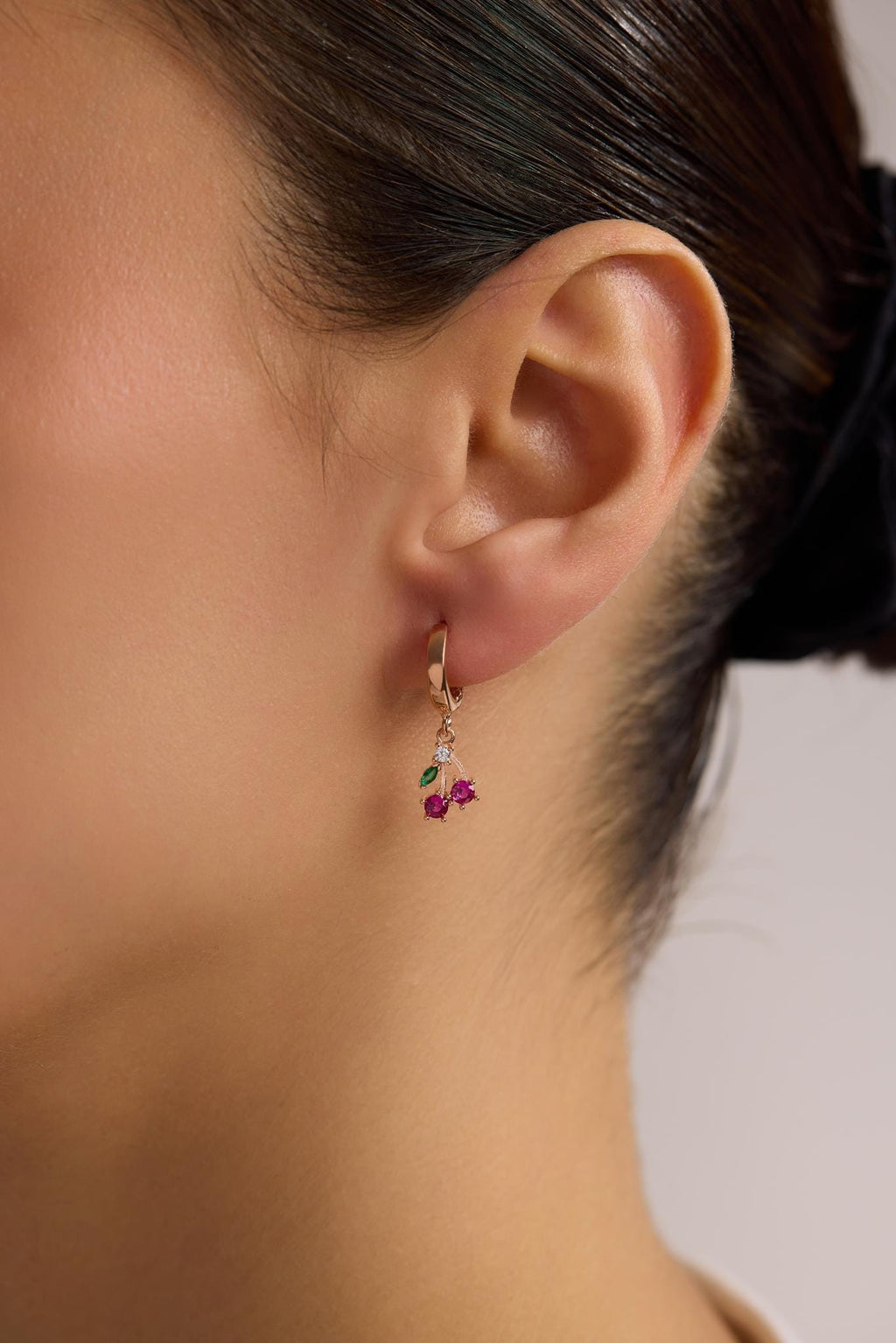 Cherry Hoop Earrings | 925 Sterling Silver 14K Rose Gold Plated Zircon Dainty Hoops