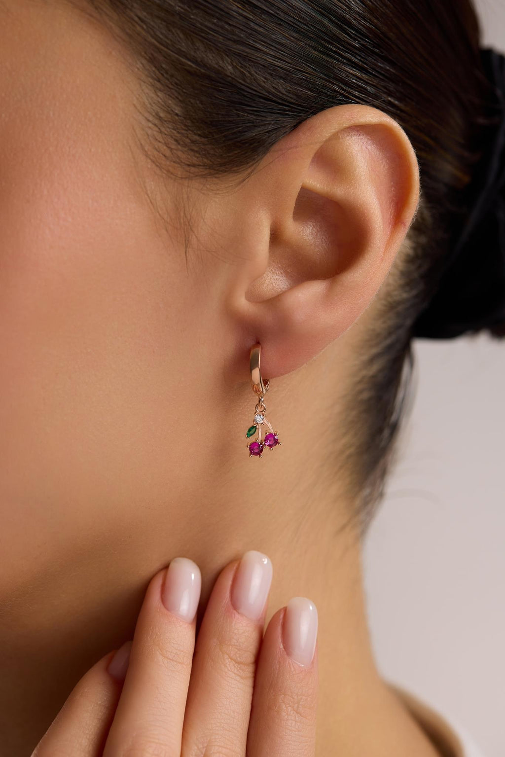 Cherry Hoop Earrings | 925 Sterling Silver 14K Rose Gold Plated Zircon Dainty Hoops