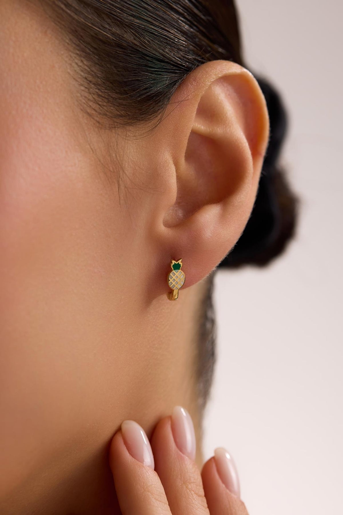 Pineapple Earrings | 925 Sterling Silver Enamel Kids Huggie Hoop Earrings