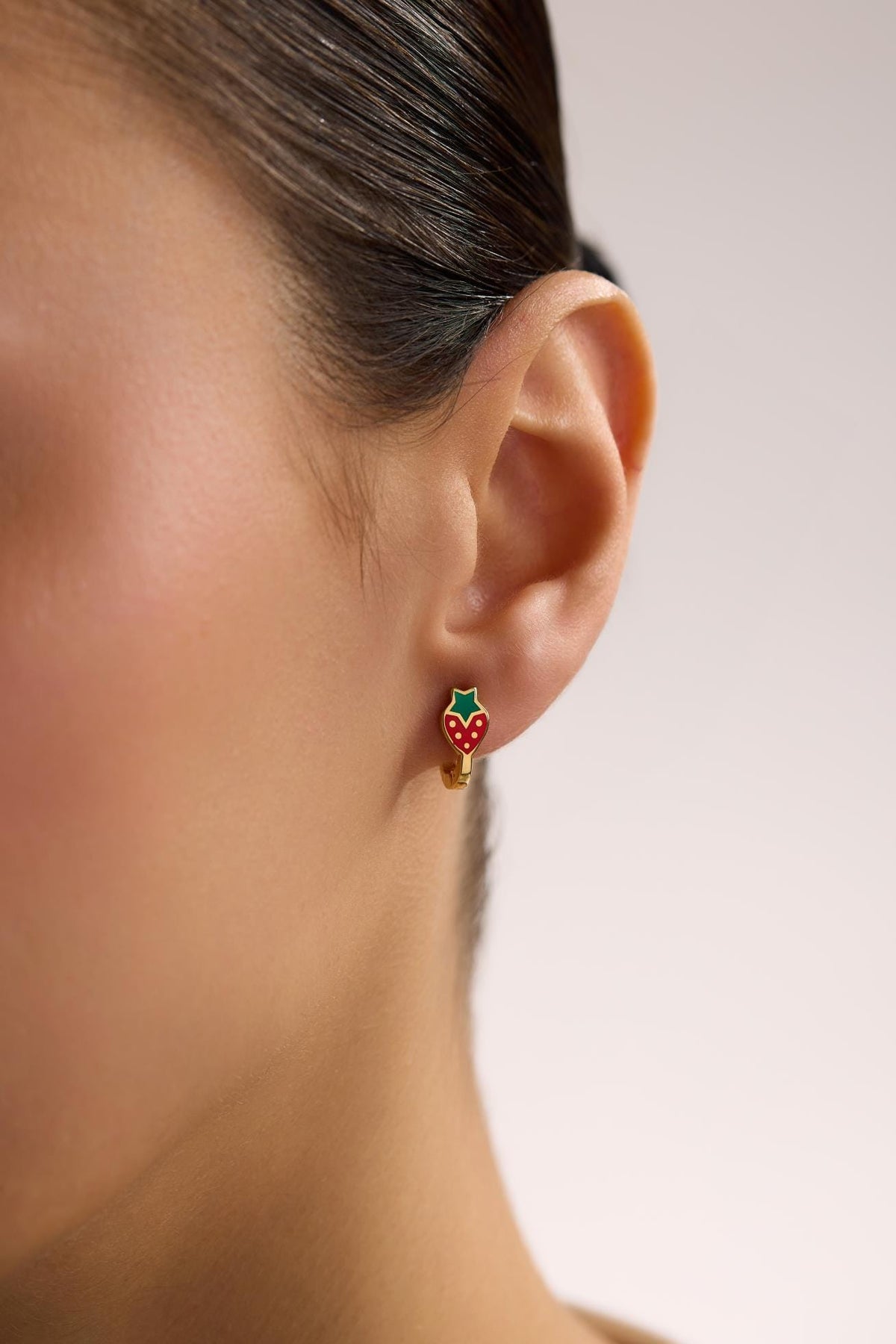 Strawberry Earrings | 925 Sterling Silver Enamel Kids Huggie Hoop Earrings