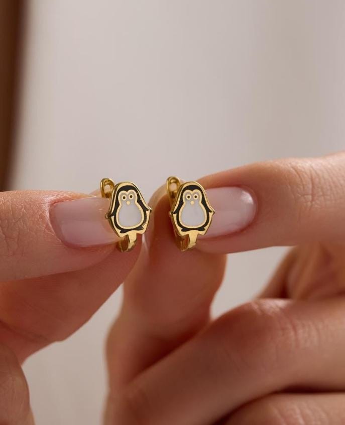 Penguin Earrings | 925 Sterling Silver Enamel Kids Stud Earrings