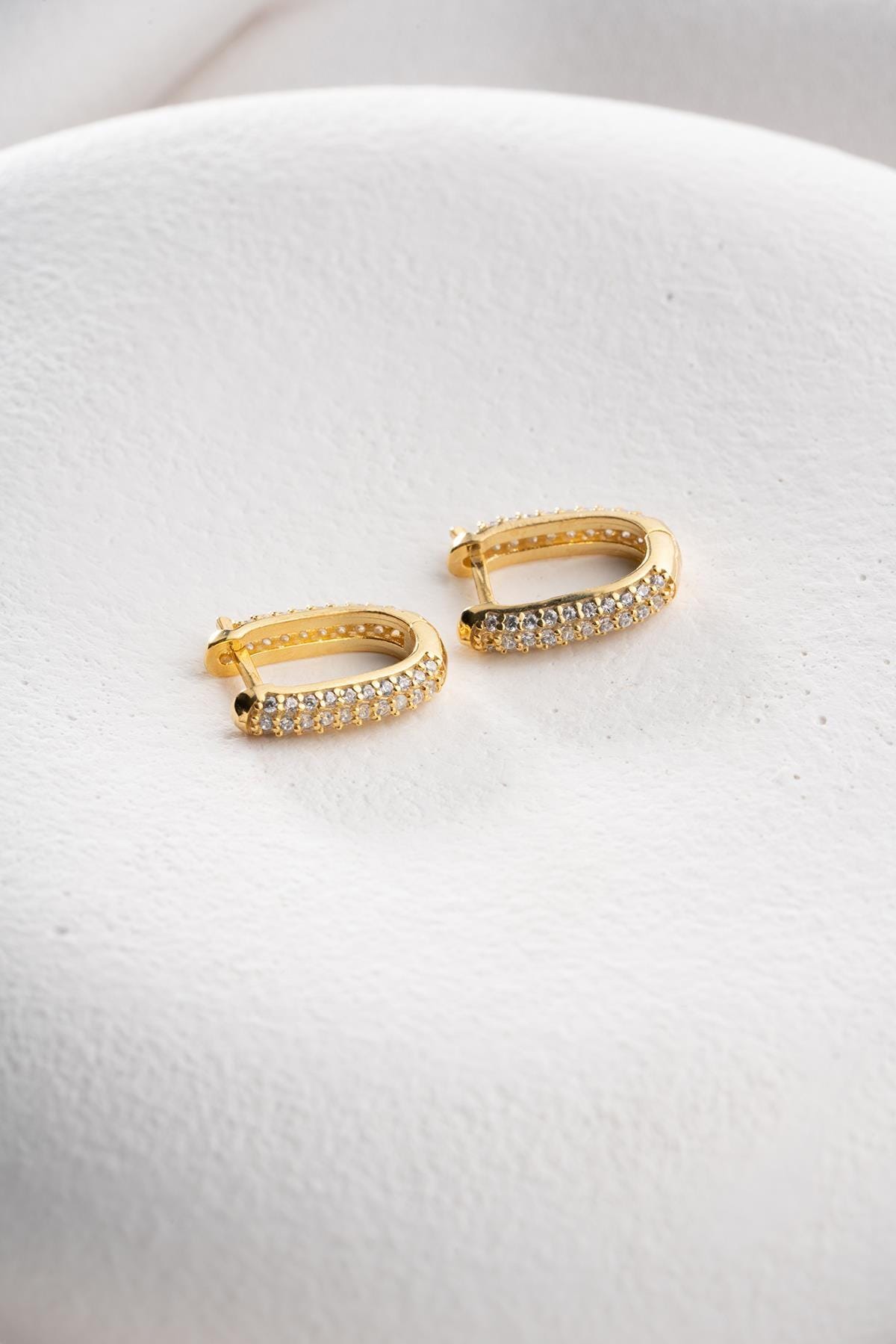 Gold plated U Shape Hoop Earrings | Dainty Zircon Huggie | Minimal Sterling Silver Jewelry Gift