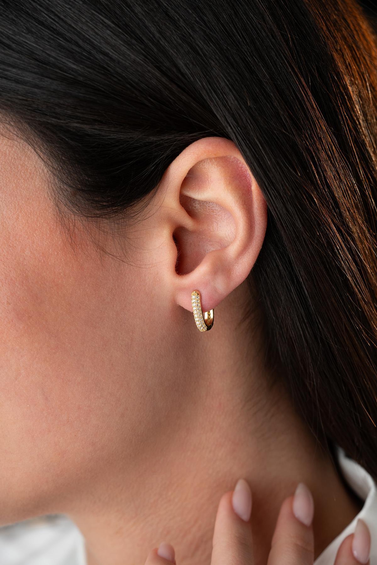 Gold plated U Shape Hoop Earrings | Dainty Zircon Huggie | Minimal Sterling Silver Jewelry Gift