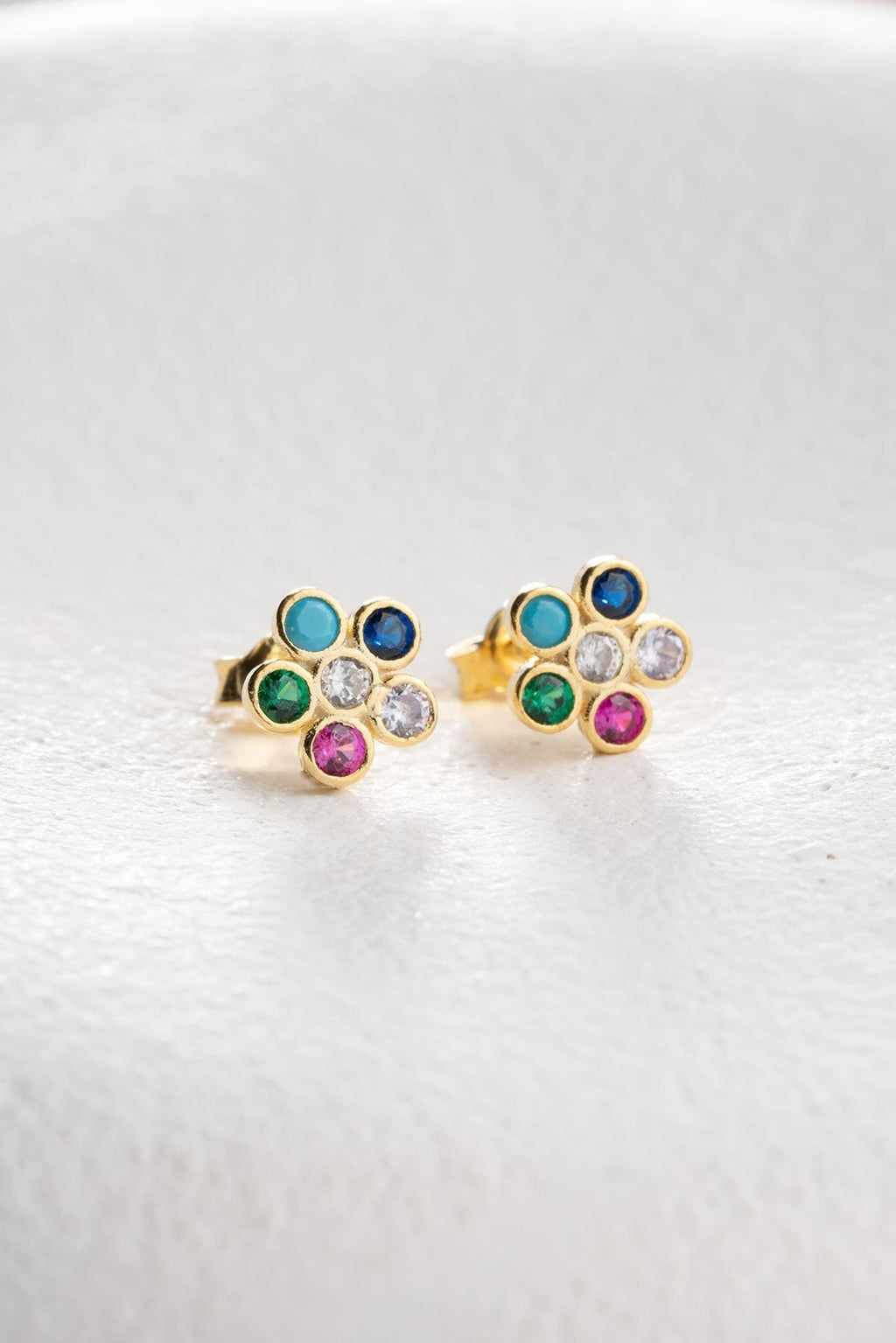 Flower Stud Earrings | Dainty Colorful Zircon Jewelry | Minimal Sterling Silver Gift for Her