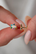 Flower Stud Earrings | Dainty Colorful Zircon Jewelry | Minimal Sterling Silver Gift for Her