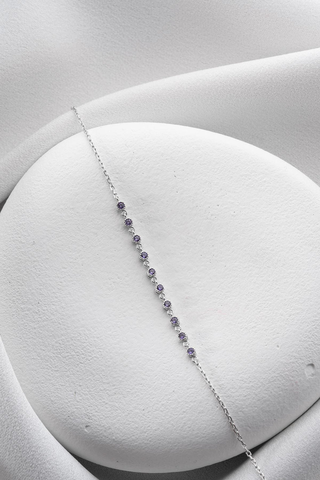 Purple Zircon Tennis Bracelet | Dainty Silver Chain Bracelet | Gift for Her