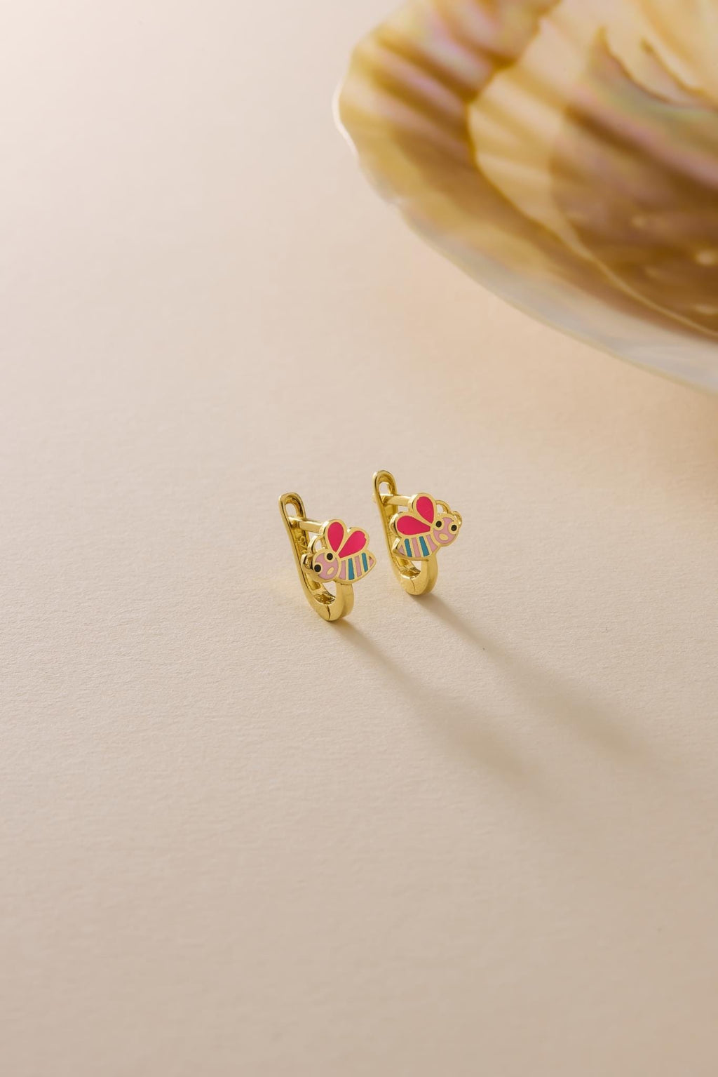 Bee Kids Earrings | 925 Sterling Silver 14K Gold Plated Enamel Animal Hoops | Children Jewelry